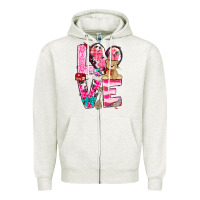 Oatmeal Heather Love Valentine's Day Zipper Hoodie - HowdyJamesFarm