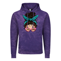 Cloud Purple Messy Curly Bun Mom With Leopard Bandana Vintage Hoodie - BundleAndBundleShop