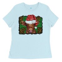 Baby Blue christmas leopard buffalo plaid baby highland cow Ladies Tee - BarkalooDesign