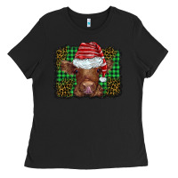 Black christmas leopard buffalo plaid baby highland cow Ladies Tee - BarkalooDesign
