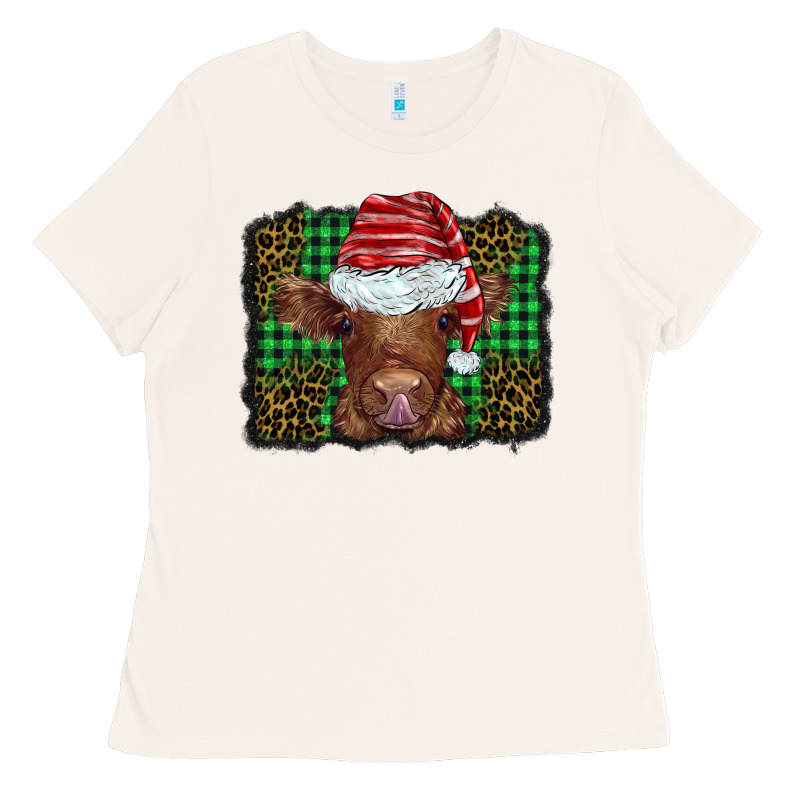 Christmas Leopard Buffalo Plaid Baby Highland Cow Ladies Tee by BarkalooDesign | Teevron