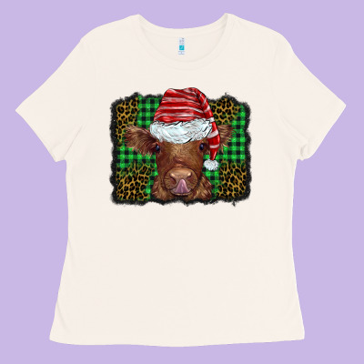 Christmas Leopard Buffalo Plaid Baby Highland Cow Ladies Tee Designed By Barkaloodesign