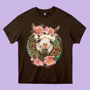 Western Llama And Roses Heavy Core Tee Designed By Lillyallendesigns
