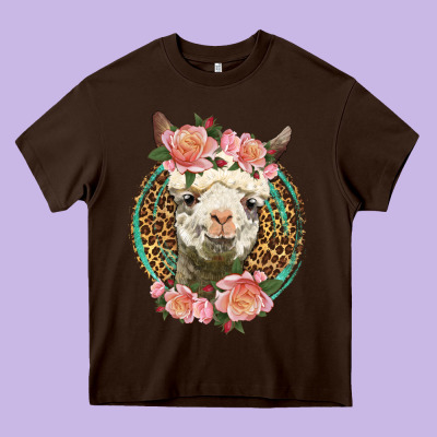 Western Llama And Roses Heavy Core Tee Designed By Lillyallendesigns