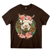 Chocolate Brown western llama and roses Heavy Core Tee - LillyAllenDesigns