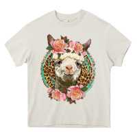 Cream western llama and roses Heavy Core Tee - LillyAllenDesigns