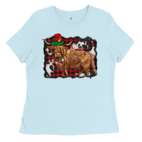 Baby Blue christmas highland cow Ladies Tee - BarkalooDesign