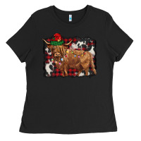 Black christmas highland cow Ladies Tee - BarkalooDesign