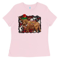 Bubblegum Pink christmas highland cow Ladies Tee - BarkalooDesign