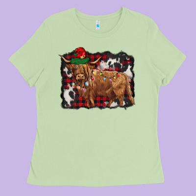 Christmas Highland Cow Ladies Tee Designed By Barkaloodesign