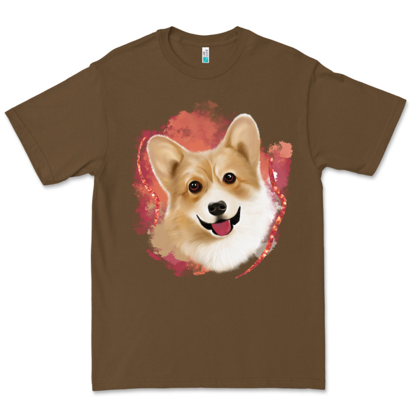 Corgi Peach Watercolor Background Premium Tee by Jasminsmagicworld | Teevron