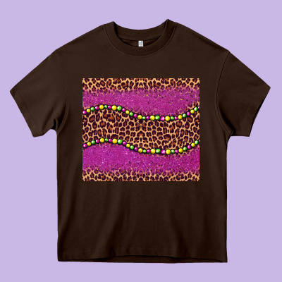 Mardi Gras  Leopard Pink Glitter Bead Heavy Core Tee Designed By Barkaloodesign