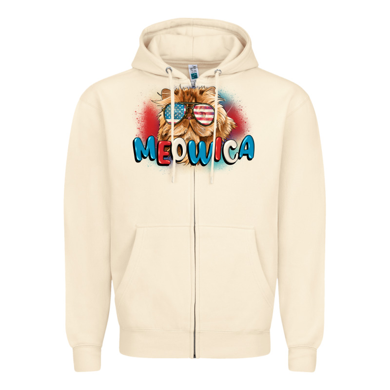 Meowica 4th Of July Zipper Hoodie by CowGirlArtShop | Teevron