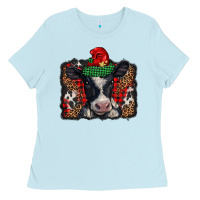 Baby Blue christmas black and white baby cow Ladies Tee - BarkalooDesign