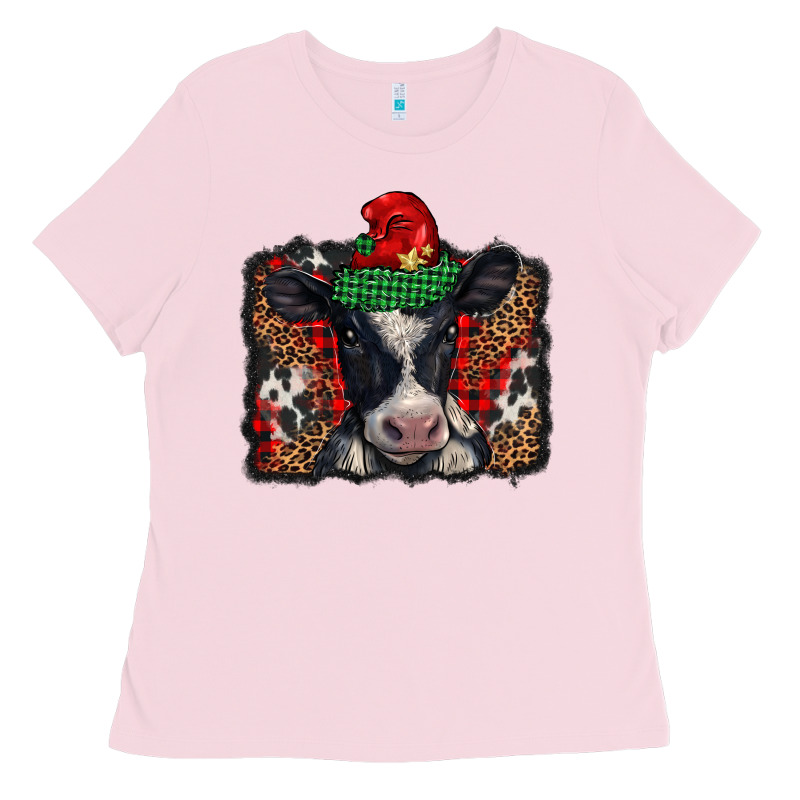 Christmas Black And White Baby Cow Ladies Tee by BarkalooDesign | Teevron