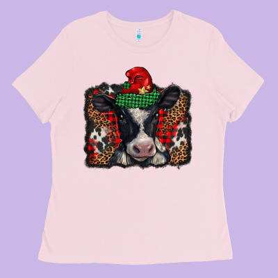 Christmas Black And White Baby Cow Ladies Tee Designed By Barkaloodesign