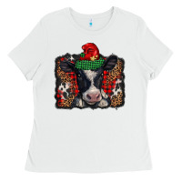 White christmas black and white baby cow Ladies Tee - BarkalooDesign
