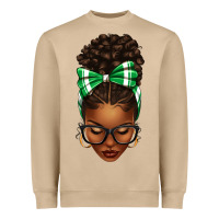 Mushroom Afro Messy Bun Green and White Bow Heavyweight Sweatshirt - texasbilliewilder