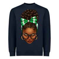 Navy Afro Messy Bun Green and White Bow Heavyweight Sweatshirt - texasbilliewilder