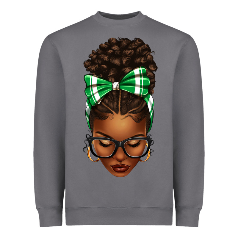 Afro Messy Bun Green And White Bow Heavyweight Sweatshirt by texasbilliewilder | Teevron