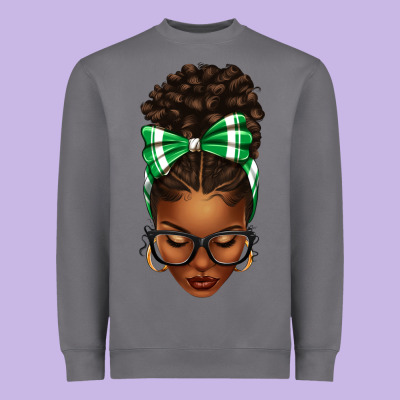 Afro Messy Bun Green And White Bow Heavyweight Sweatshirt Designed By Texasbilliewilder
