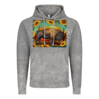 Cloud Rock western bison with sunset background Vintage Hoodie - RanaPortraitStore