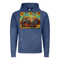 Vintage Denim western bison with sunset background Vintage Hoodie - RanaPortraitStore