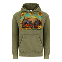 Western Bison With Sunset Background Vintage Hoodie | Teevron