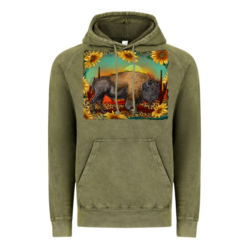 Western Bison With Sunset Background Vintage Hoodie by RanaPortraitStore | Teevron