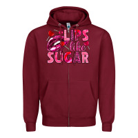 Burgundy Lips like sugar Valentine's Day Zipper Hoodie - HowdyJamesFarm