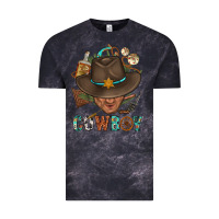 Cloud Black Western Cowboy Portrait With Cactus Vintage Tee - BundleAndBundleShop
