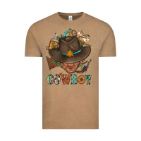 Vintage Coffee Western Cowboy Portrait With Cactus Vintage Tee - BundleAndBundleShop
