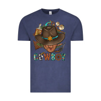Vintage Denim Western Cowboy Portrait With Cactus Vintage Tee - BundleAndBundleShop