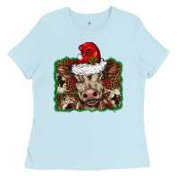 Baby Blue Christmas background baby calf Ladies Tee - BarkalooDesign