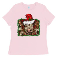 Bubblegum Pink Christmas background baby calf Ladies Tee - BarkalooDesign