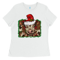 White Christmas background baby calf Ladies Tee - BarkalooDesign