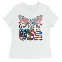 White Western God Bless The USA Ladies Tee - LillyAllenDesigns