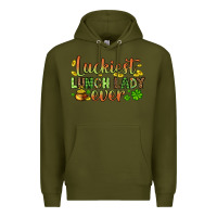 Army Green St. Patrick's Luckiest lunch lady ever Premium Hoodie - OliviaCreatesArt