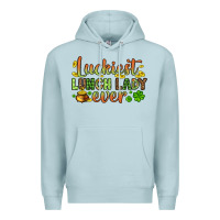 Blue Mist St. Patrick's Luckiest lunch lady ever Premium Hoodie - OliviaCreatesArt