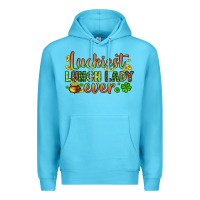 Ocean Blue St. Patrick's Luckiest lunch lady ever Premium Hoodie - OliviaCreatesArt