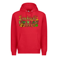 Red St. Patrick's Luckiest lunch lady ever Premium Hoodie - OliviaCreatesArt