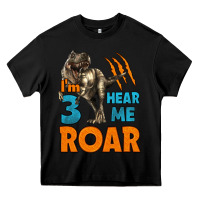 Black i'm three hear me roar dinosaur birthday Heavy Core Tee - LillyAllenDesigns