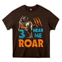 Chocolate Brown i'm three hear me roar dinosaur birthday Heavy Core Tee - LillyAllenDesigns