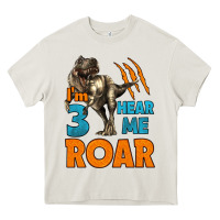 Cream i'm three hear me roar dinosaur birthday Heavy Core Tee - LillyAllenDesigns