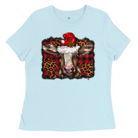 Baby Blue Christmas background baby calf Ladies Tee - BarkalooDesign