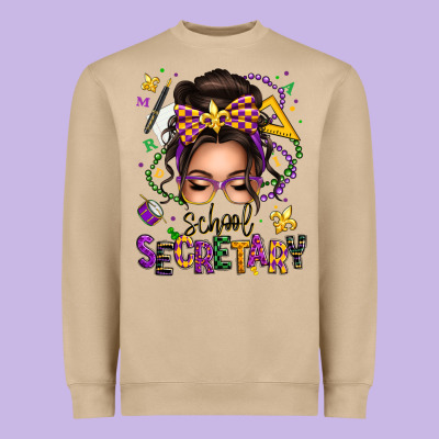 Mardi Gras School Secretary Caucasian Messy Bun Heavyweight Sweatshirt Designed By Texasbilliewilder