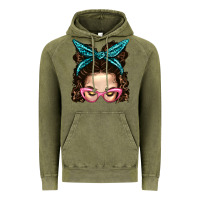Vintage Olive Messy Bun Mom With Leopard Bandana Vintage Hoodie - BundleAndBundleShop