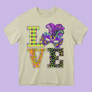 Mardi Gras Love Mask Heavy Core Tee Designed By Barkaloodesign