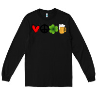 Black Funny St Patricks Day Love Peace Clover and Beer Long Sleeve Tee - Bettercallsaul