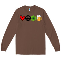 Chestnut Funny St Patricks Day Love Peace Clover and Beer Long Sleeve Tee - Bettercallsaul